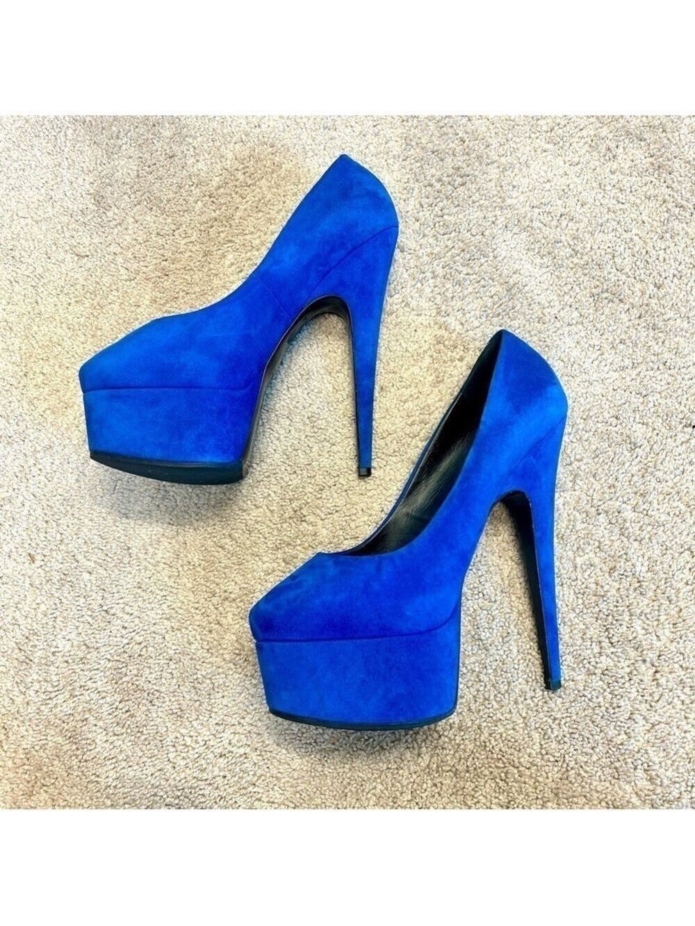 Giuseppe Zanotti blue suede Debra platform stiletto high heels Sz 39 - Picture 5 of 13